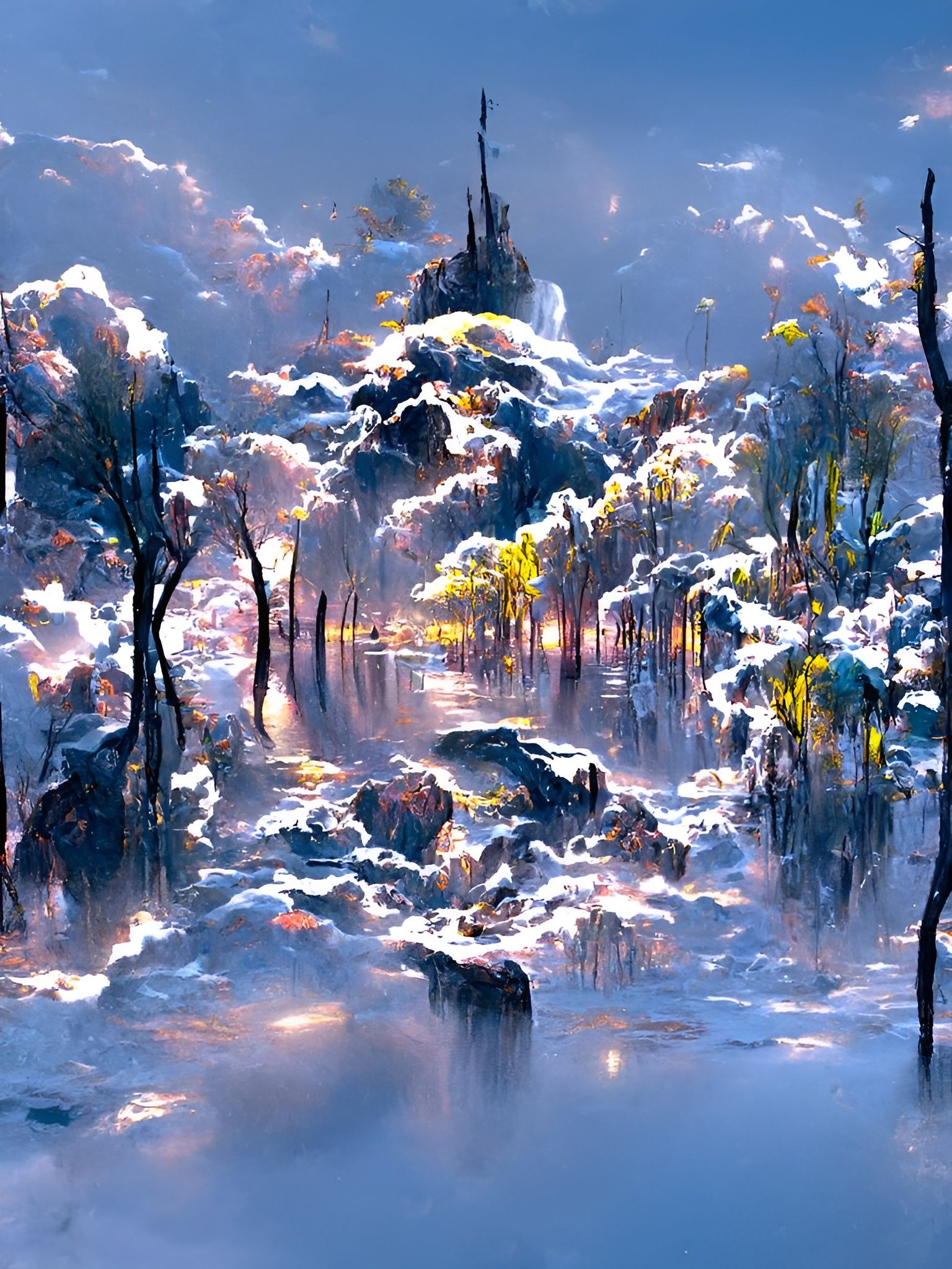 Tranquil Sea at Night as Detailed Painting