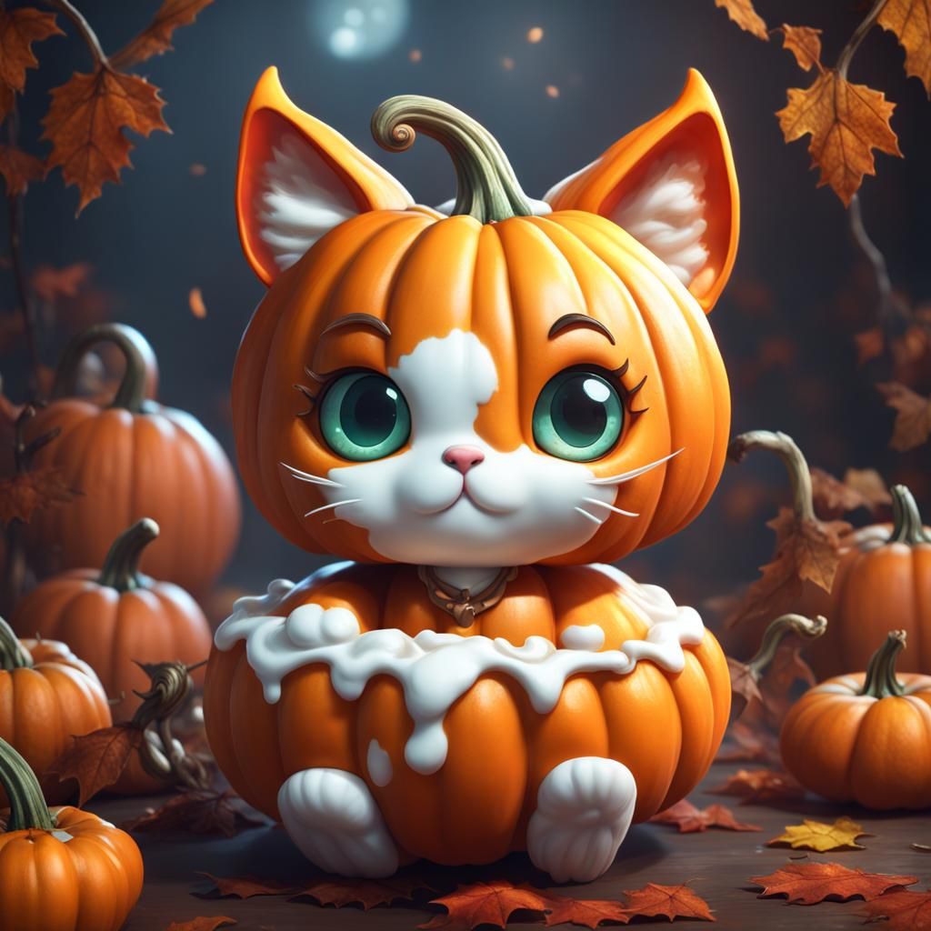 Cute Pumpkin Kitty with Whipped Cream Ears
