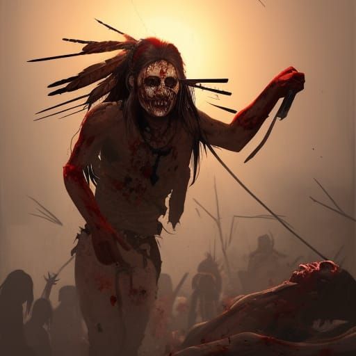 Native American Zombie Feast: Hyperdetailed Concept Art