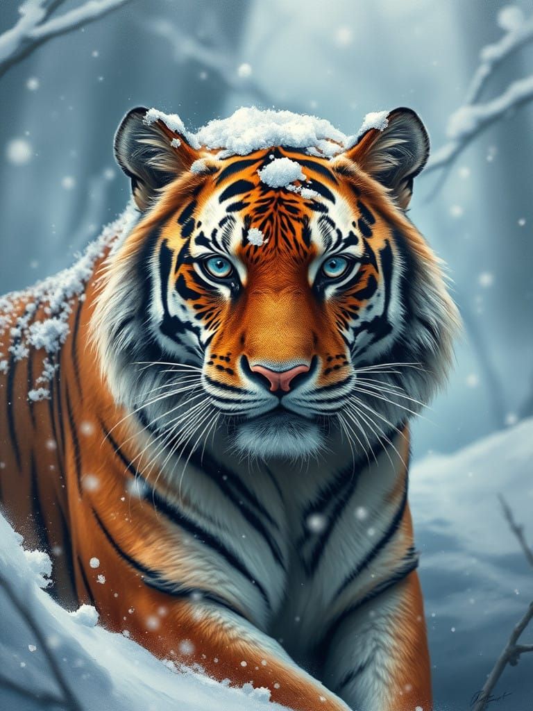 Winter Tiger in Snowy Wilderness, Inspired by Cinematic Art