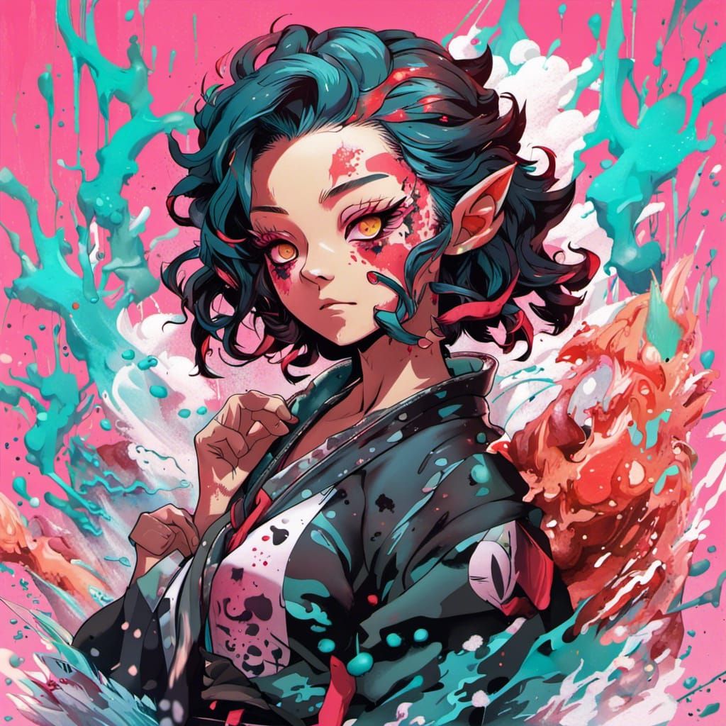 Demon Slayer Girl Tanjiro as Graffiti Art