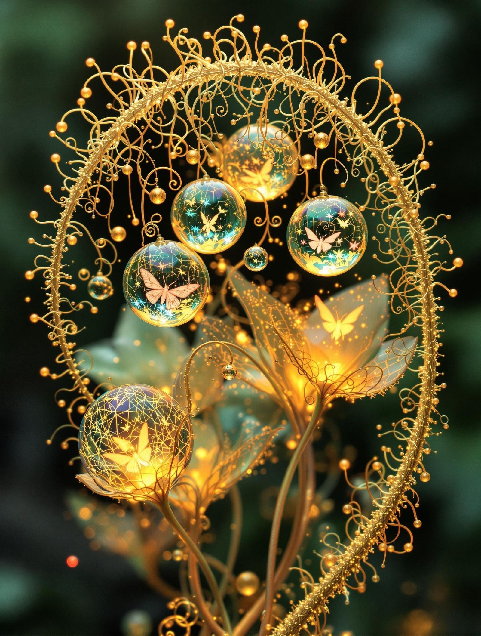 Whimsical Sundew in Embossed Gold Relief