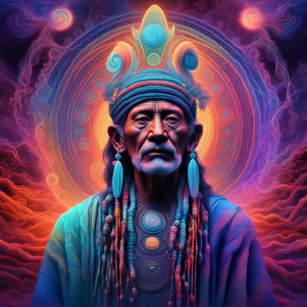 Mystical Shaman in Cosmic Landscape: Astral Portrait