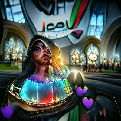 Iridescent Stained Glass in Gothic Church Interior