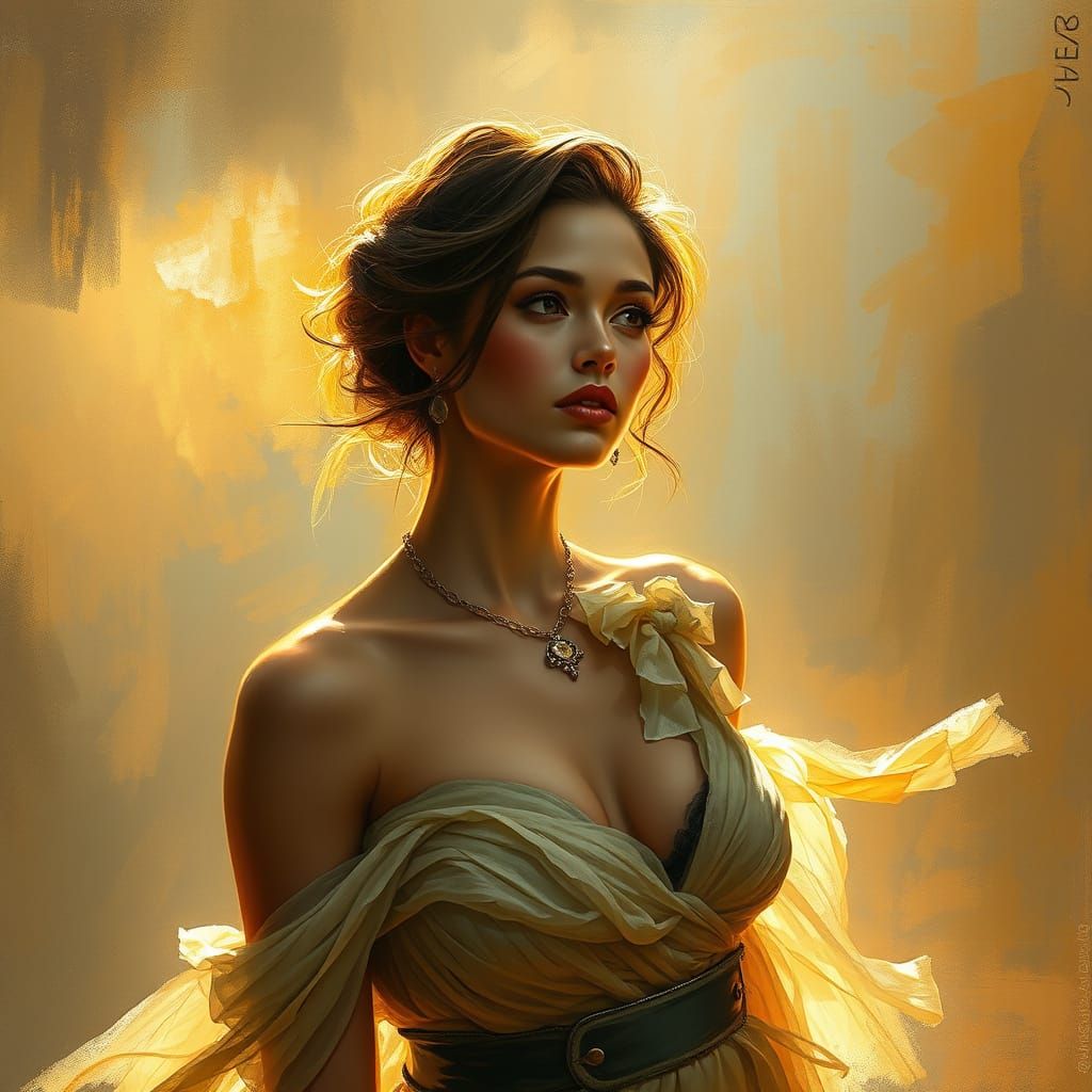 Elegant Woman Portrait with Flowing Brushstrokes