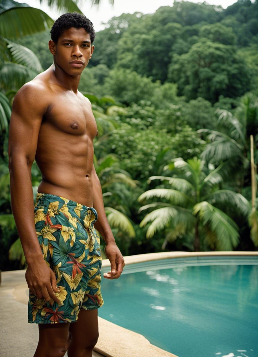 Handsome Panamanian Man at Jungle Swimming Pool