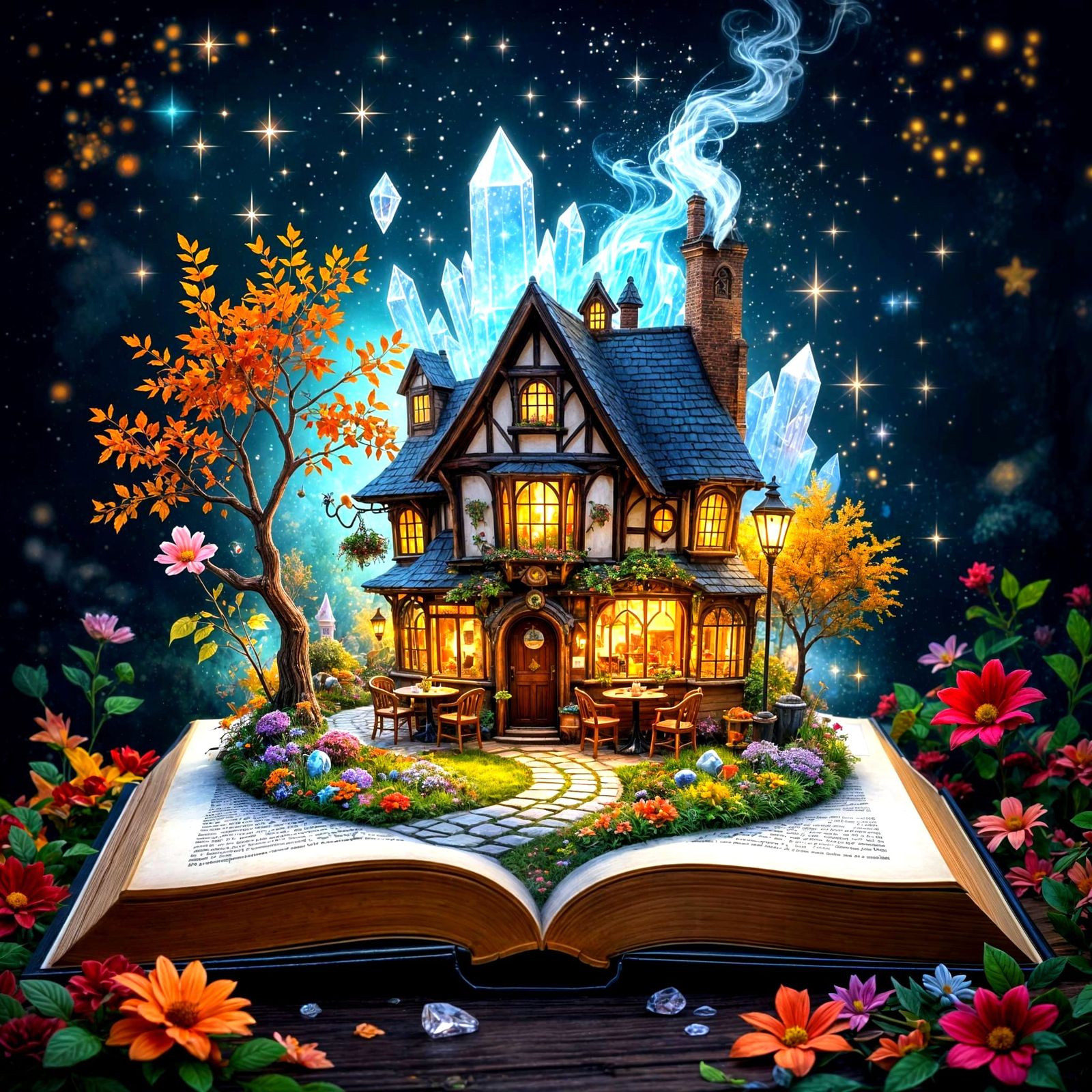 Enchanted Cafe Above Miniature Autumn Garden Digital Art