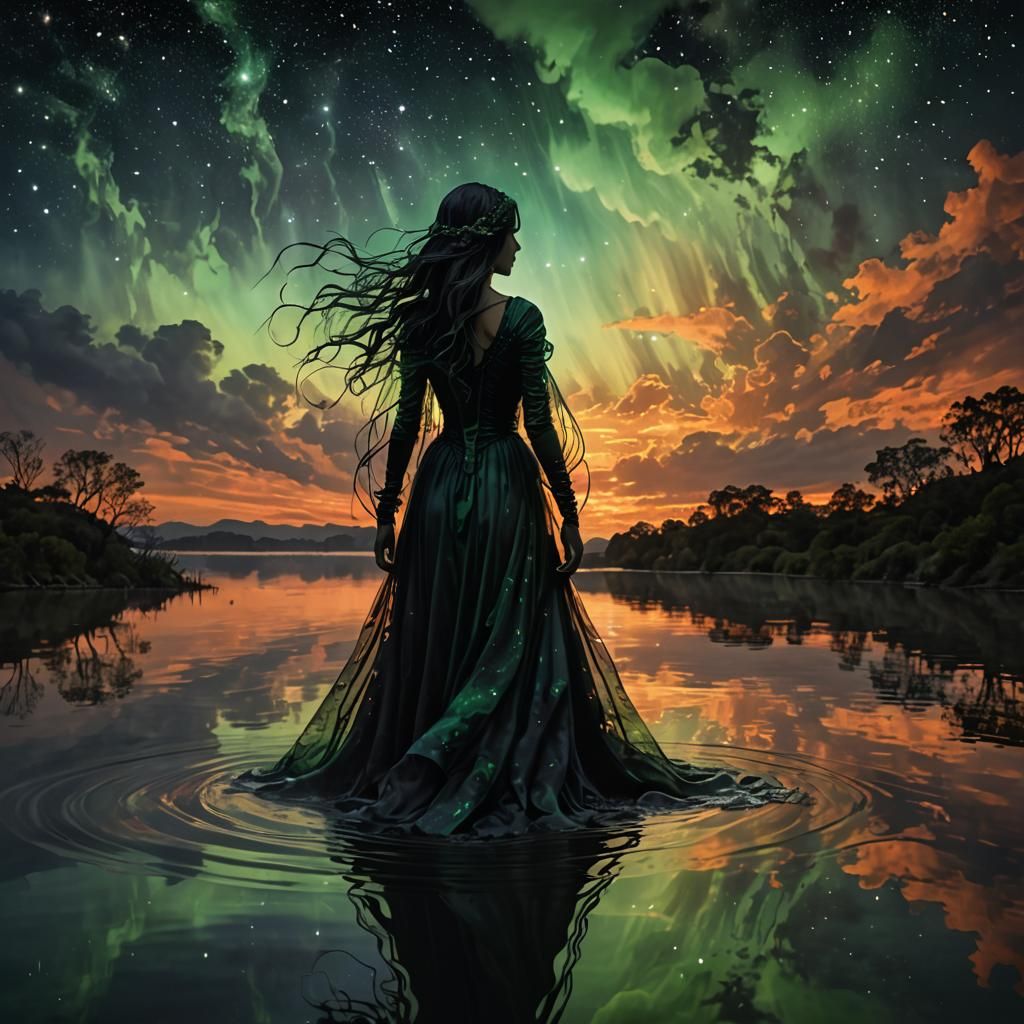 Veiled Silhouette Rising from Water: Ethereal Mysticism