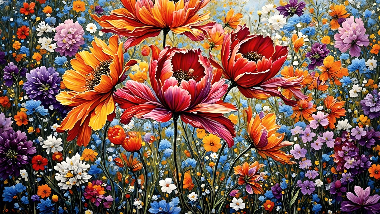 Vivid Abstract Floral Art with Dynamic Textures