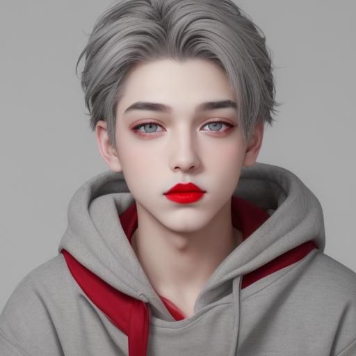 Boy with Gray Eyes and Red Lips Portrait