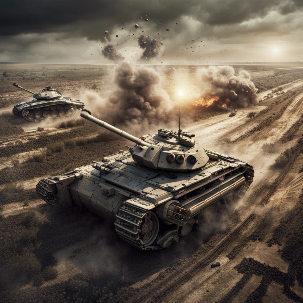 Hover Tank crossing a field of destruction