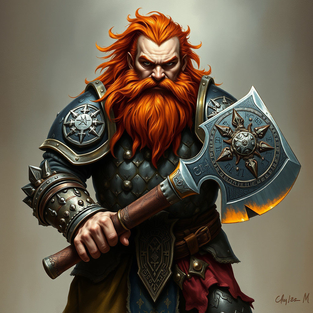 Dwarf Warrior with Runed Axe in Gritty Style