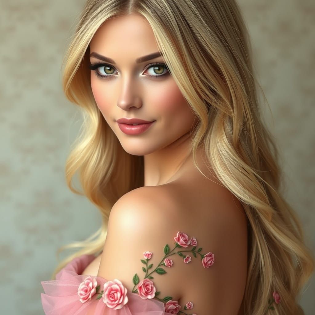 Elegant Blonde Woman in a Pink Evening Gown