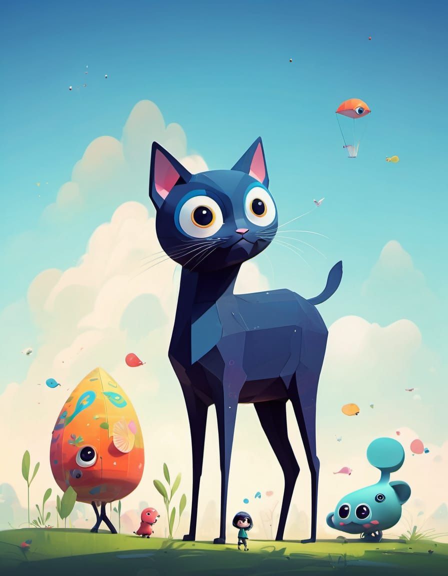 Colorful Kawaii Art with Big Eyes and Soft Shapes
