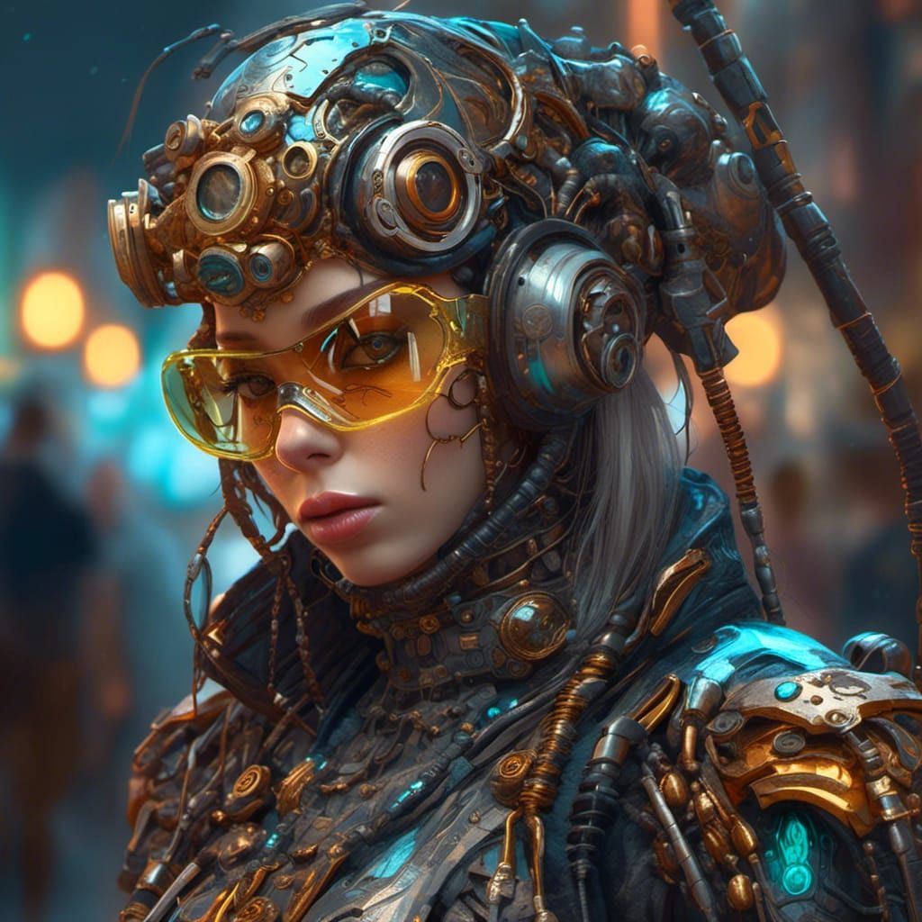 Portrait of a steampunk sci-fi cyborg ninja