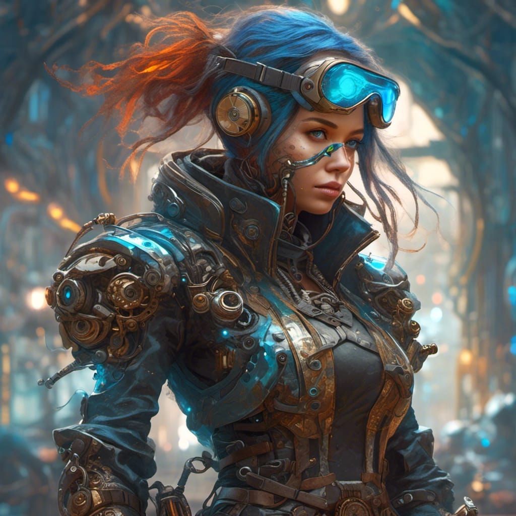 Portrait of a steampunk sci-fi cyborg ninja