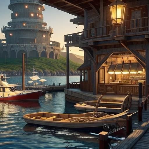 Fantasy Harbor Sunset: Drone View in CGI