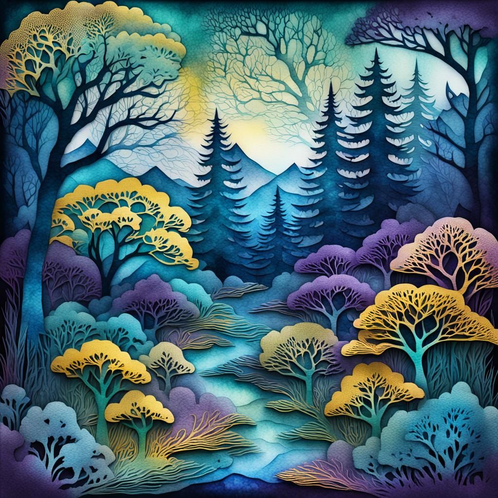 Botanical Kirigami Landscape with Intricate Details