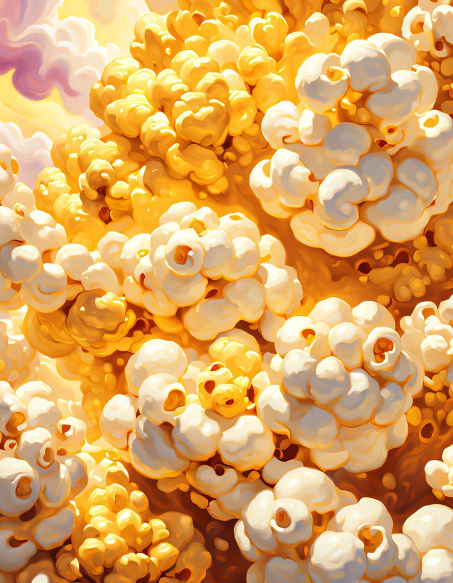 Surreal Popcorn Metaphysics in Vibrant Oil Painting Style