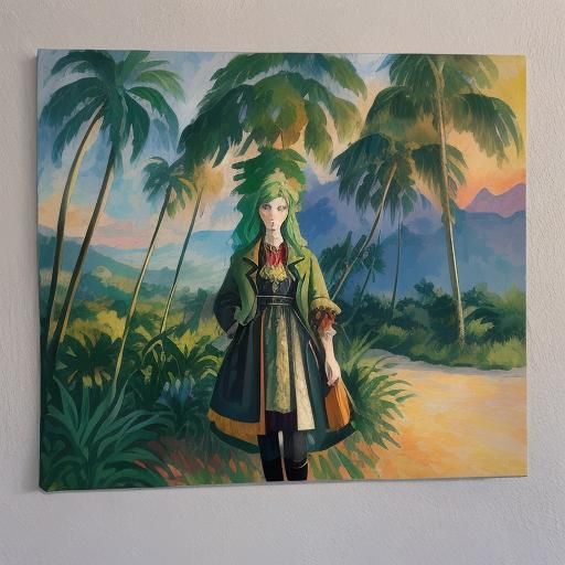 Impressionist Portrait of Girl with Orchid, Gouache Style