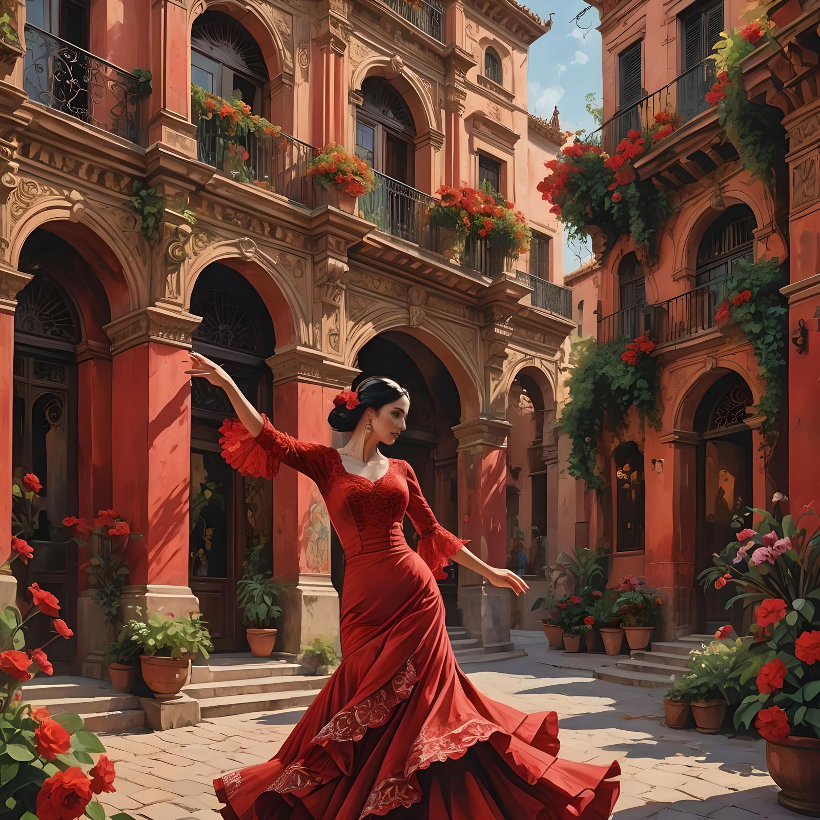 Flamenco Dancer in Seville: Detailed Matte Painting