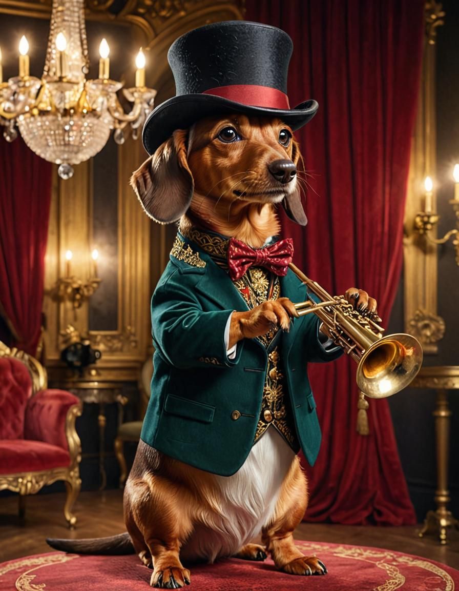 Dachshund Jazz Musician in Baroque Fantasy Art