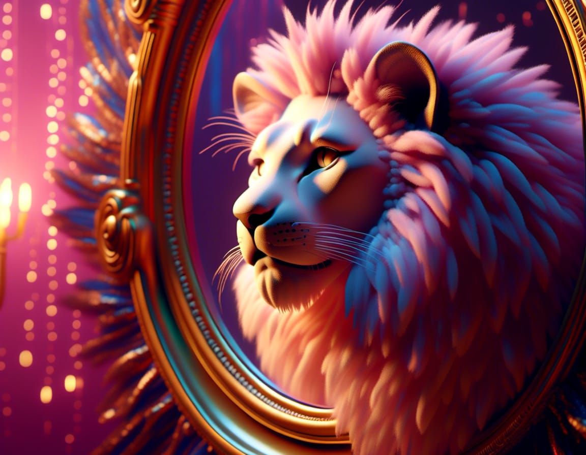 Kitten's Lion Reflection: A Fantasy Empowerment Scene