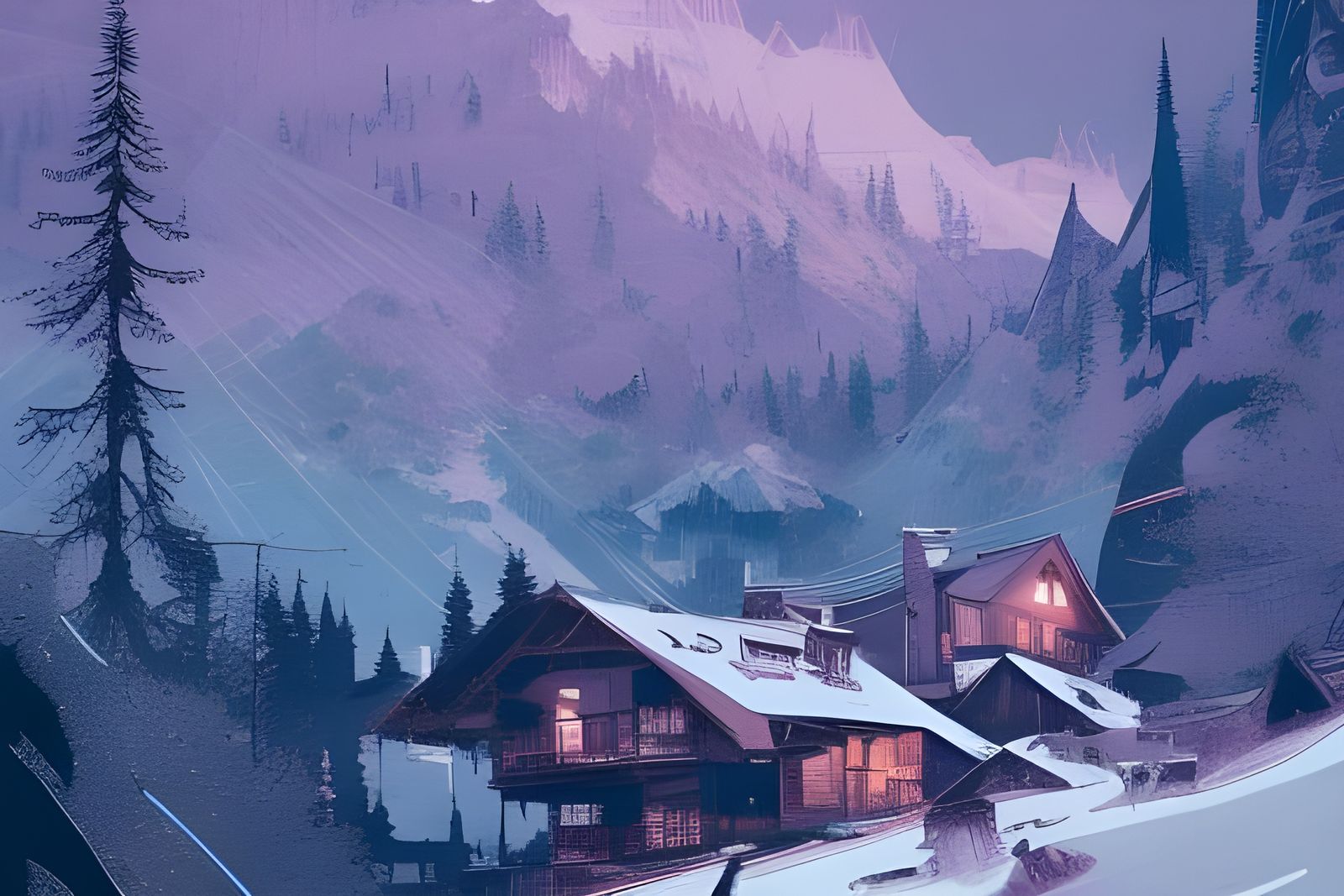 Snowy Mountain Valley: Hyperdetailed Matte Photography