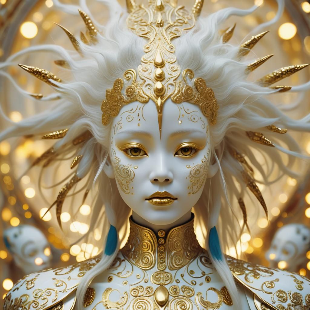 Mystical Humanoid with Golden Markings in Klimt Style