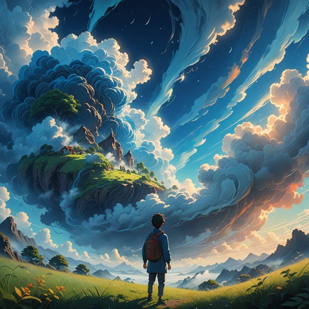 Person Hugging Earth in Miyazaki Style