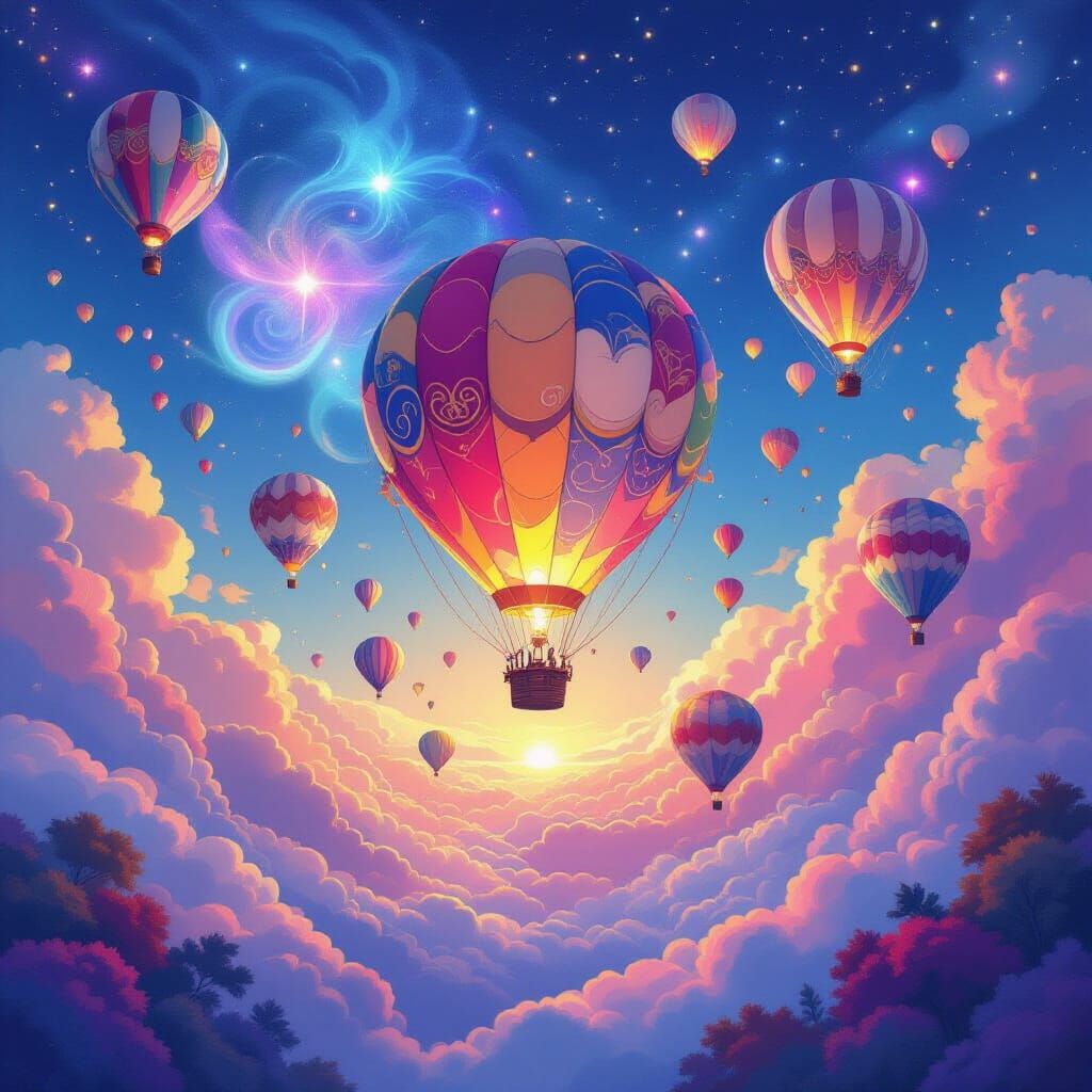Dreamscape Hot Air Balloons in Iridescent Sky
