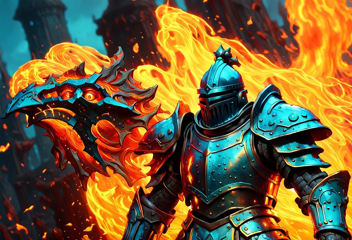 Fiery Knight with Melting Armor in Dark Fantasy Style