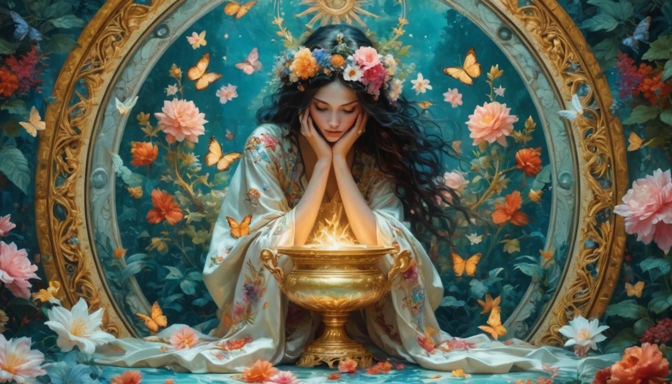 Mystical Woman with Golden Vessel in Baroque Style