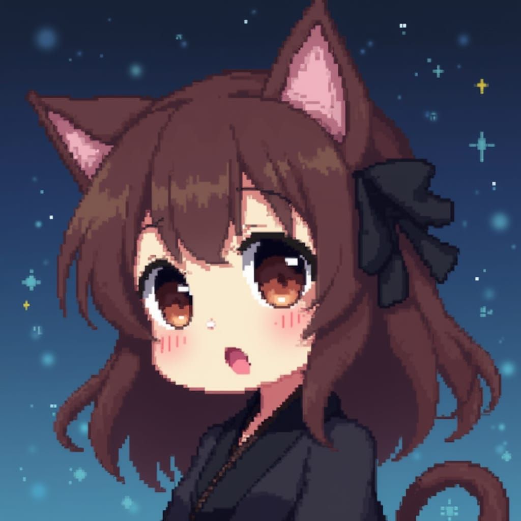 Adorable Chibi Catgirl Pixel Art Portrait