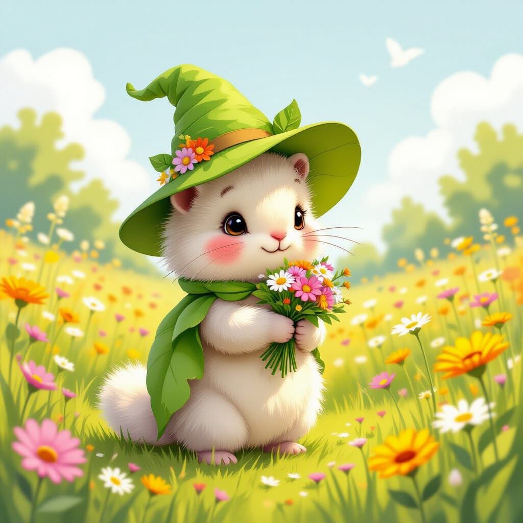 Whimsical Caterpillar in Sunny Meadow, Beatrix Potter Style