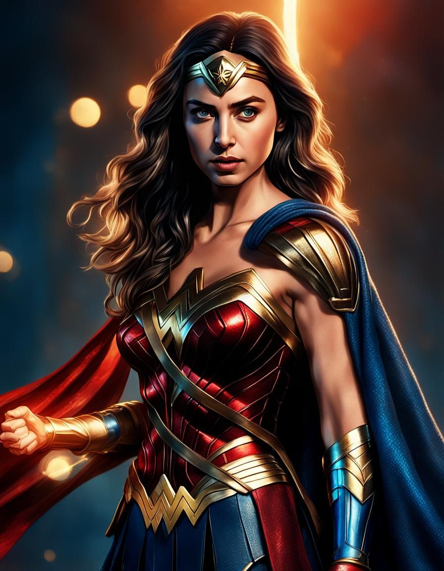 Wonder Woman Portrait in Heroic Pose, Cinematic