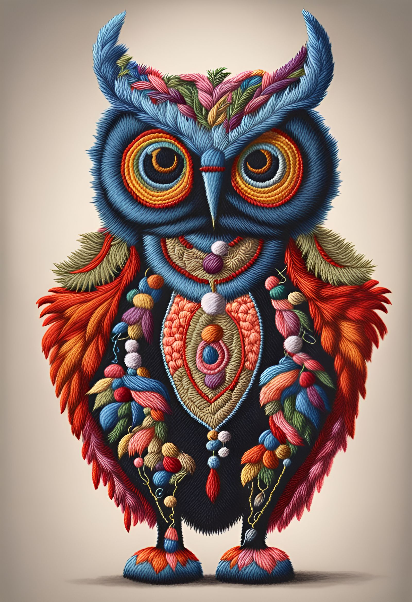 Detailed Embroidery of a Wise Owl