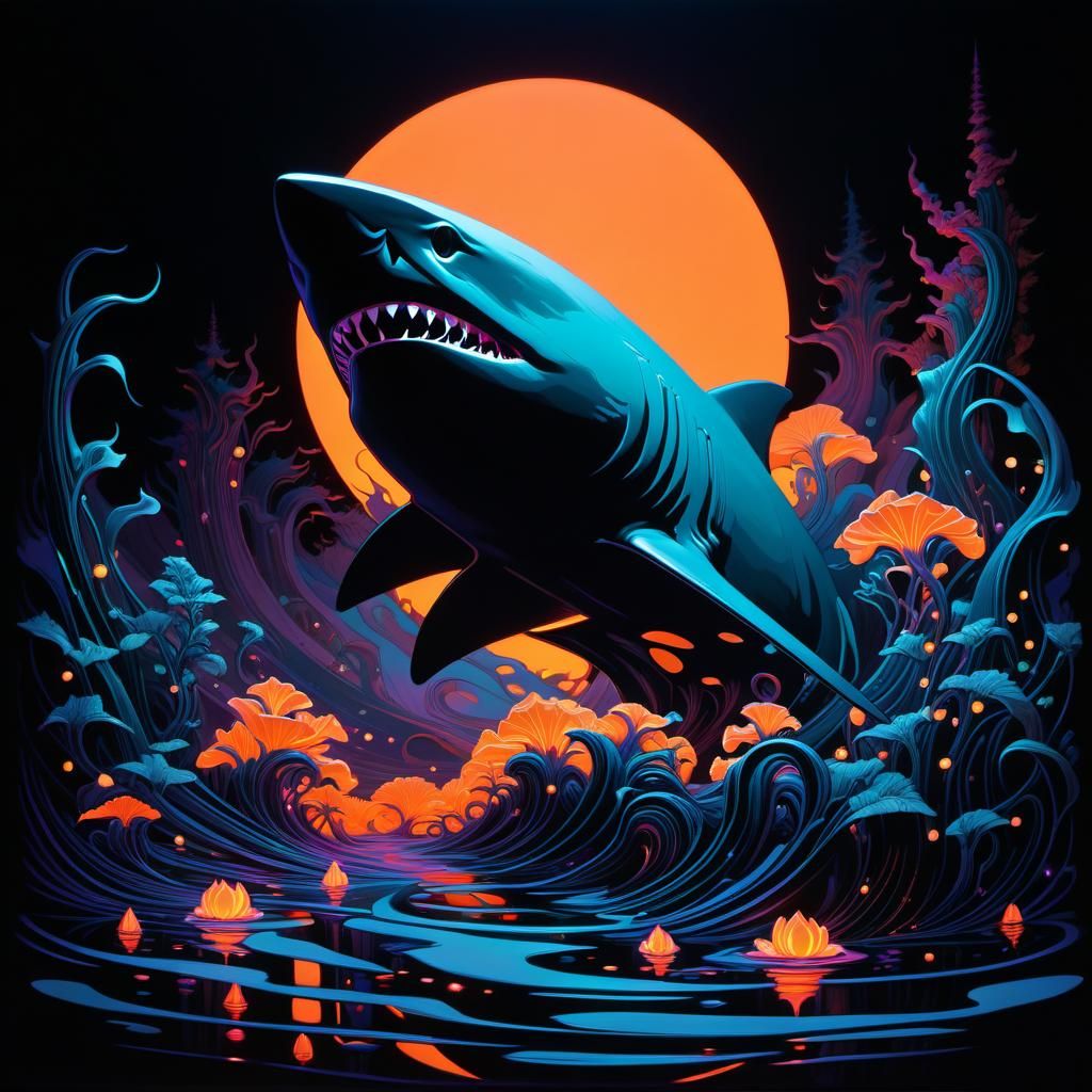 Ethereal Bioluminescent Shark Sculpture in Fluorescent Color...