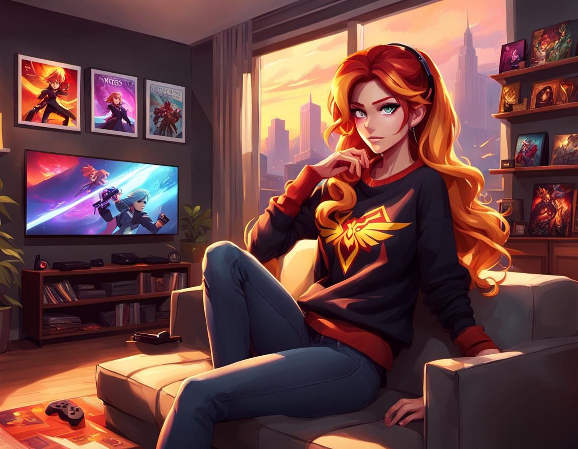 Gamer Girl Portrait with Anime Figurines, Hyperdetailed Art