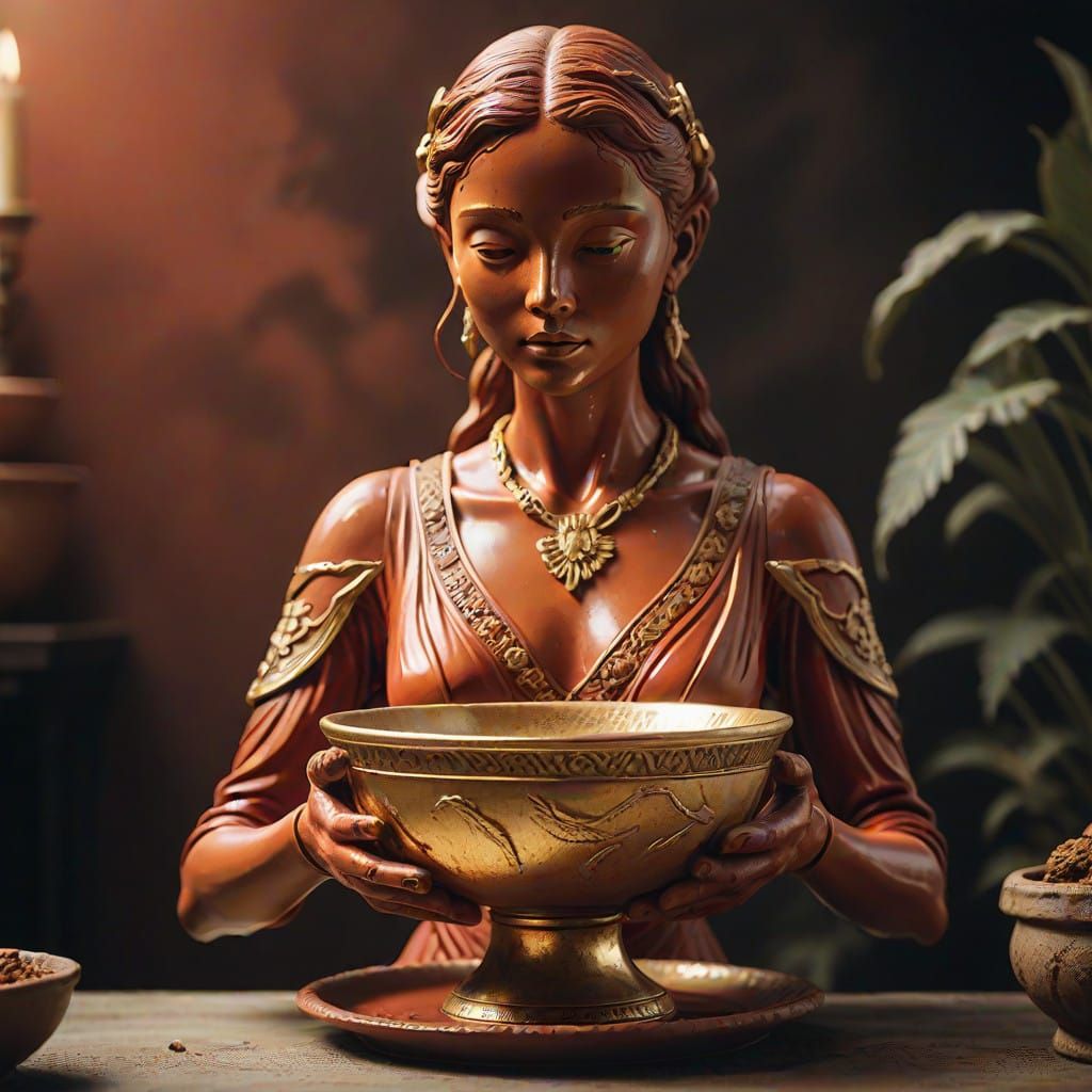 Ancient Goddess of Offerings in Rich Clay and Gold