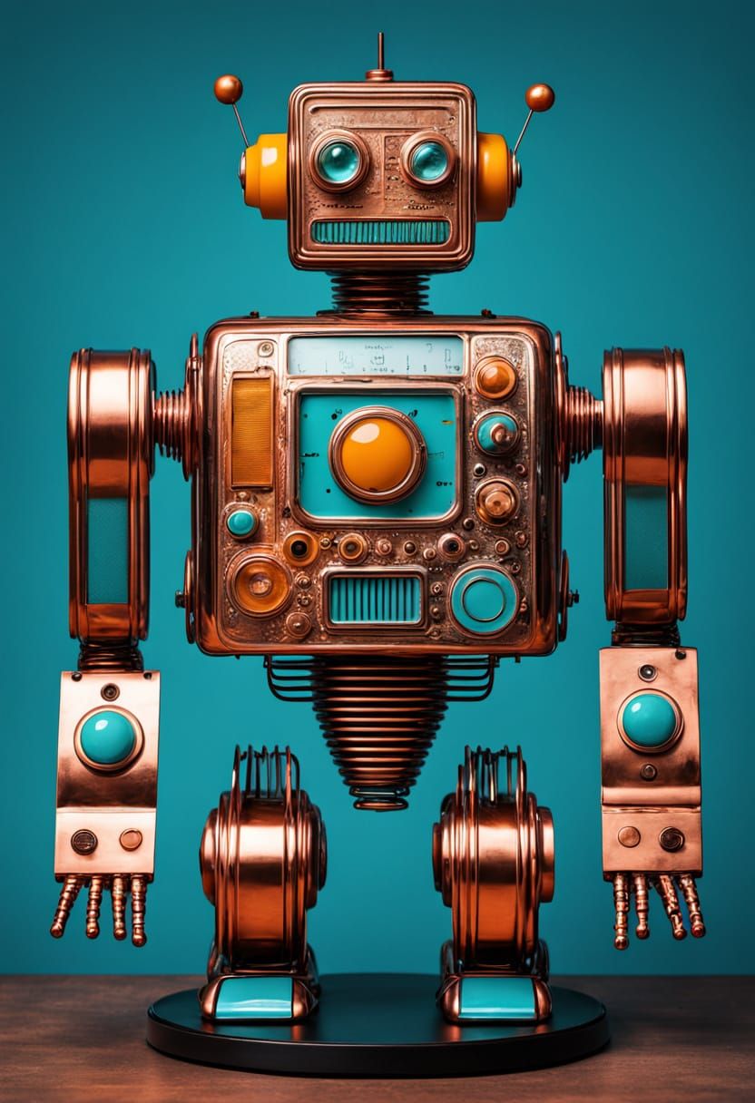 Pop Art Robot of Glass and Copper
