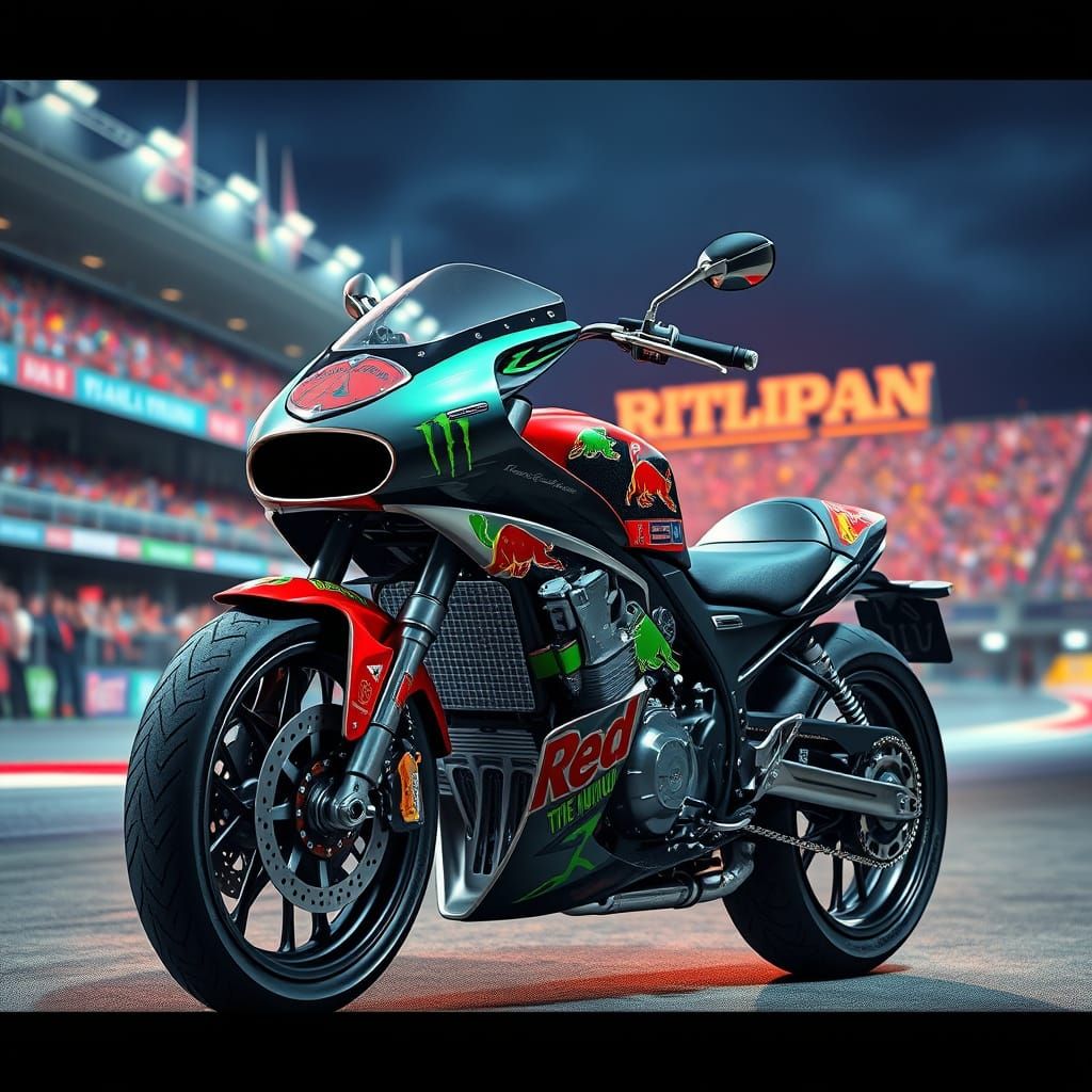 Motorcycle at Racetrack in Hyperrealistic Style