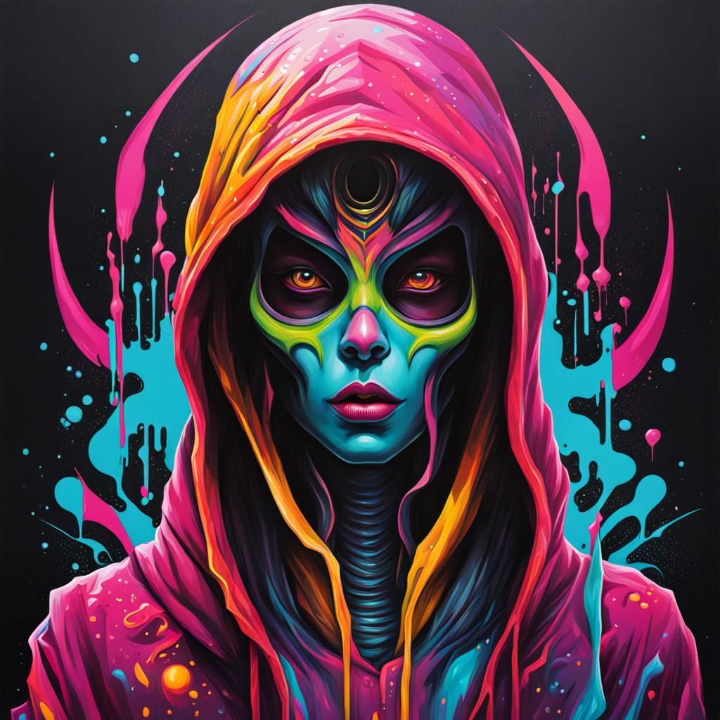 Hooded Alien Woman in Graffiti Art Style