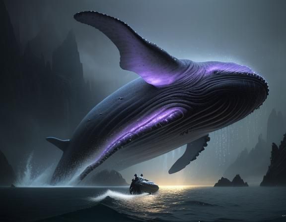 Epic Whale in Dark Fantasy Landscape