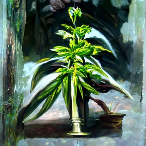 Marijuana Plant in Oil Painting Style