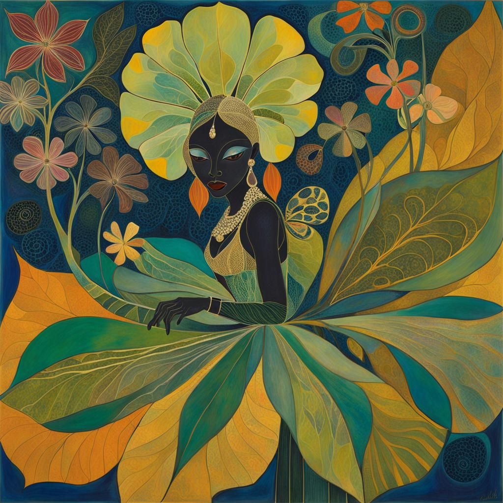 Graceful Flower Girl in Art Brut Style