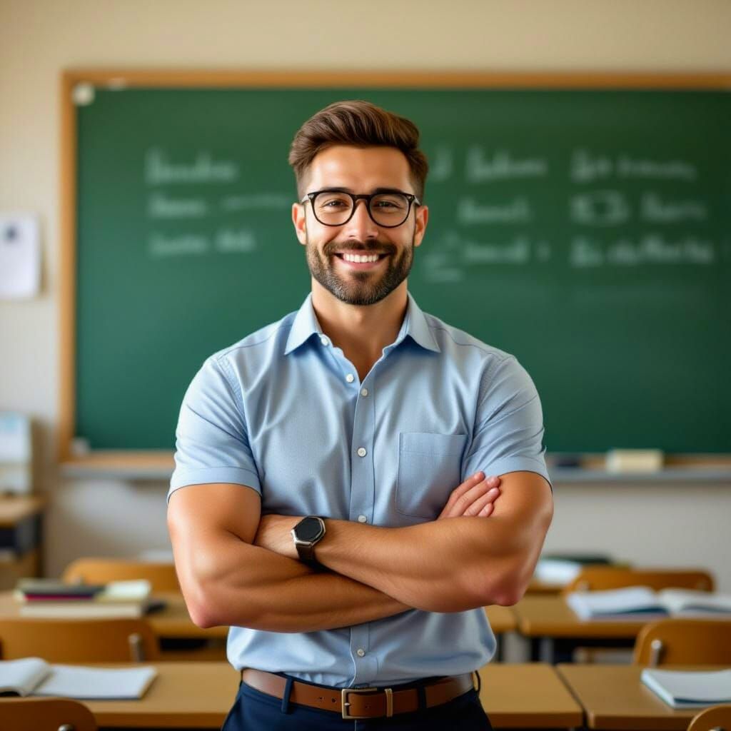 Handsome Teacher in Classroom: High-Resolution 8K Image