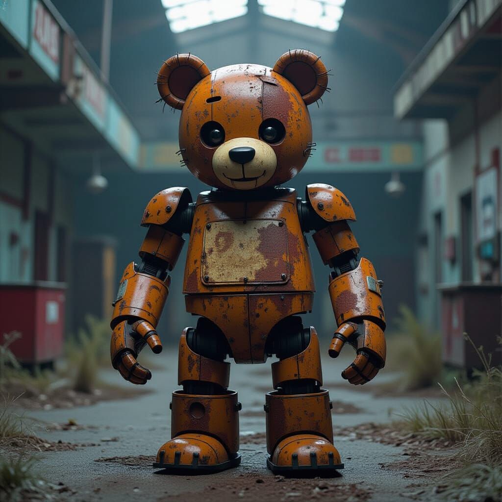 Worn Bear Animatronic in Abandoned Carnival