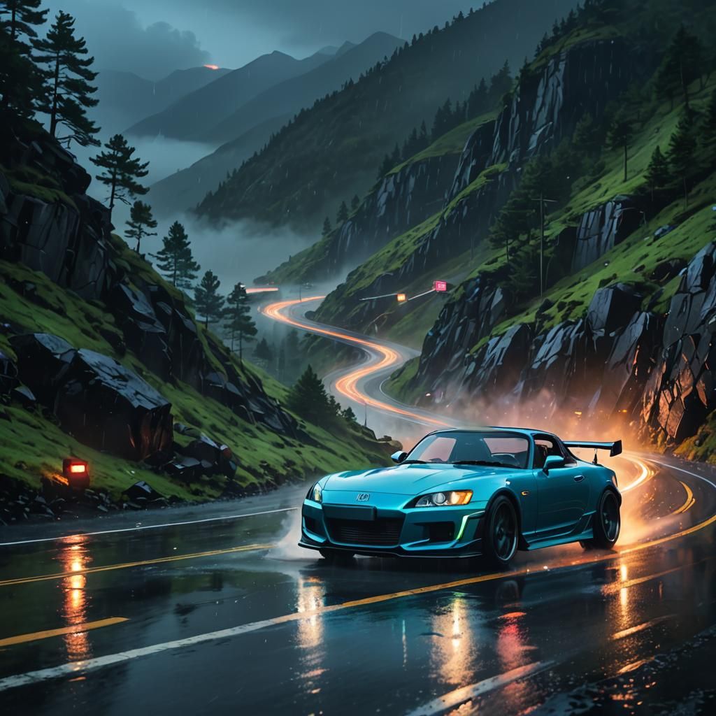 Neon Honda S2000 Drifting: Concept Art