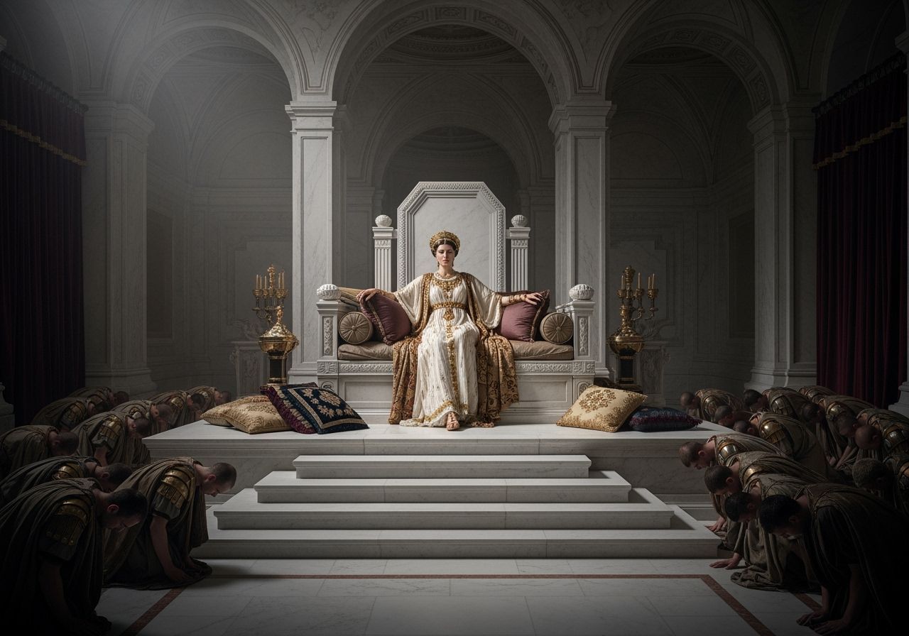 Majestic Roman Empress in Ornate Throne Room